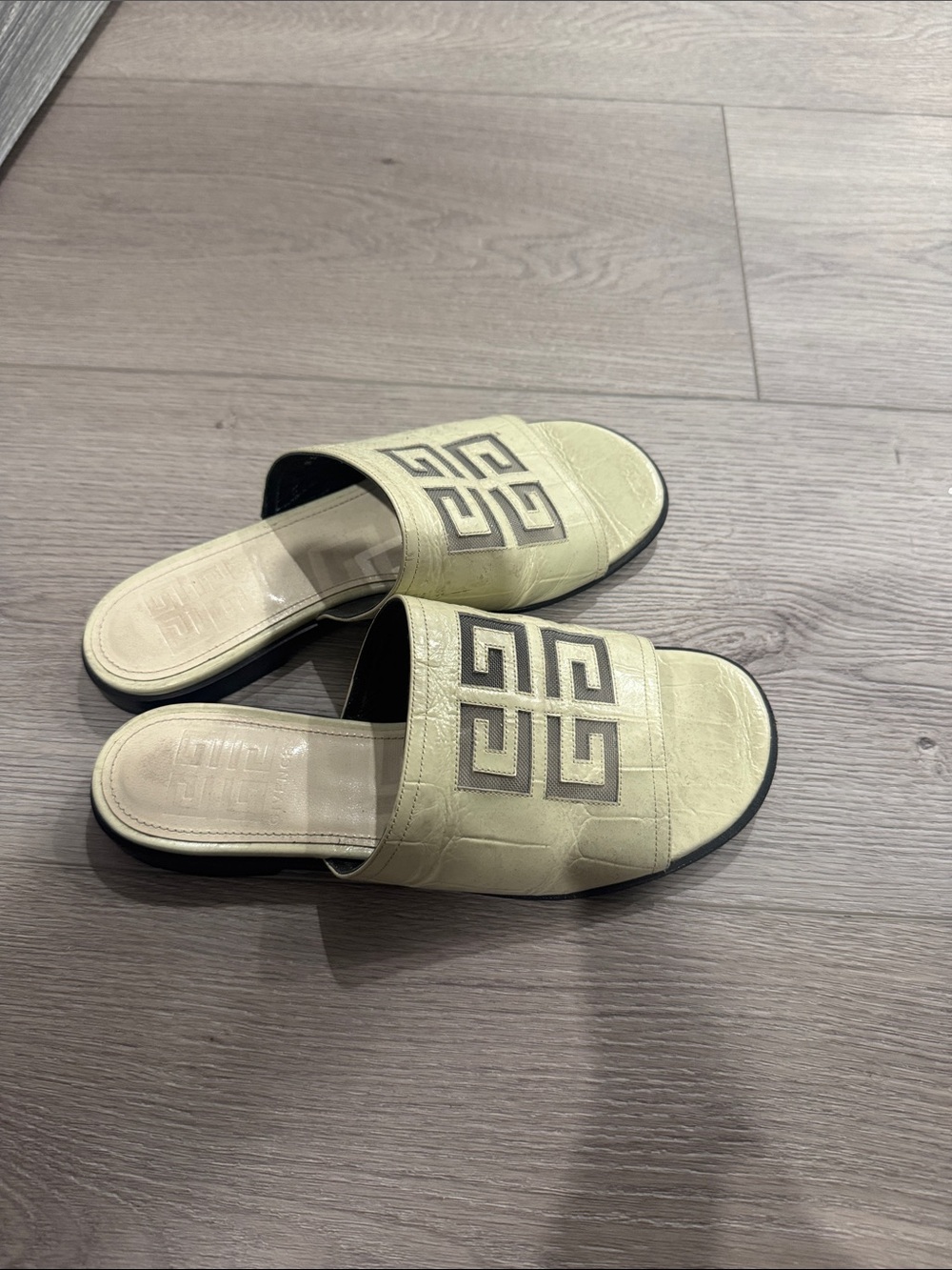 Givenchy Pale Yellow Logo Slide Mules